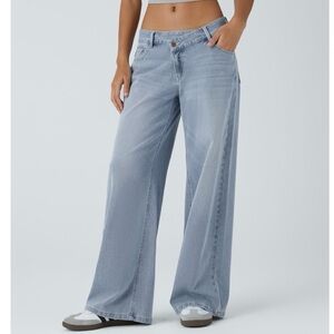 Halara Flex™ Asymmetric Low Rise Zipper Pockets Baggy Wide Leg Washed Casual